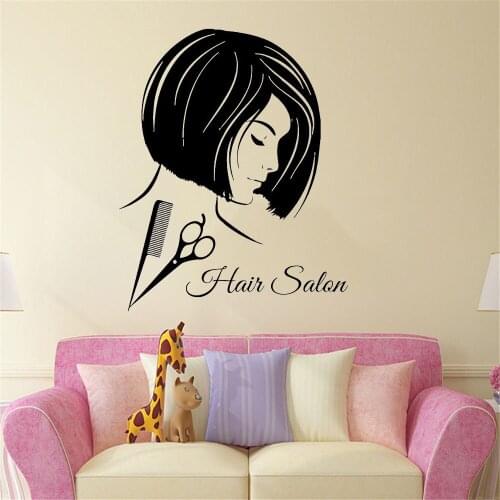 Hair Salon Wall Decals Fashion Girl Hairdressing Beauty Salon Wall Decor Scissors Comb Vinyl Decal Sticker Art Mural Decal WL336