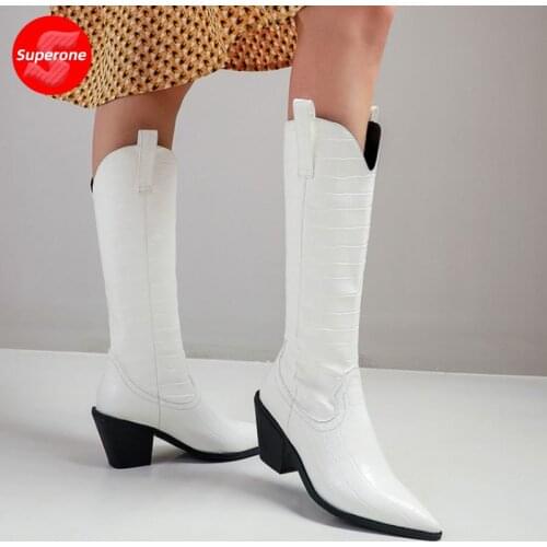 Superone Women Knee Boots Fashion High Heel Winter Shoes Woman Warm Sexy Pointed Toe Long Boots Office Daily Footwear Size 32-43