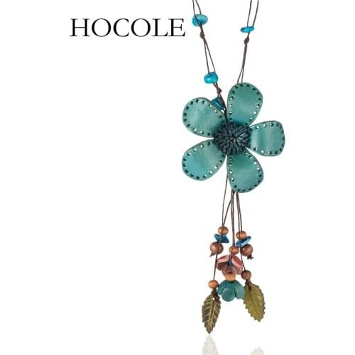 HOCOLE Beautiful Women New Statement Necklaces & Pendants Boho Long Chain Leather Flower Necklace for Women Lovely Jewelry Gift