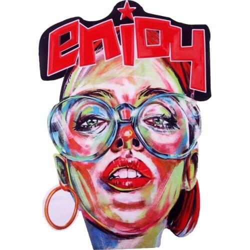 1Piece Iron on Patches for Clothing Patches Girl Head Applique Badge Cloth Patch Sticker Sewing Supplies 36x25cm