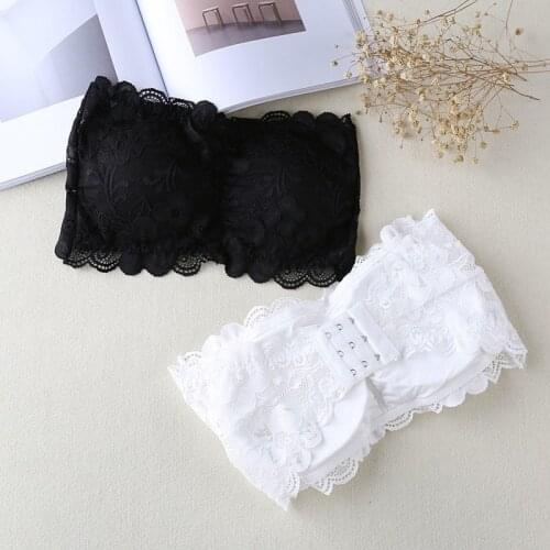 1pc Fashion Summer Womens Floral Lace Bandeau Seamless Bandeau Wire Free 4-Hook Bralette Strapless Tube Top Free Shipping