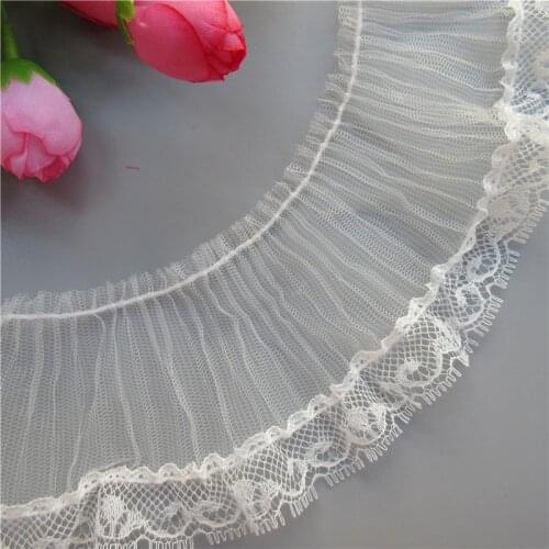 1 yard Soft Pleated Voile Mesh Eyelash Lace Ruffle Trim Gathered Ribbon Fabric Handmade DIY Wedding Dress Sewing Craft 6cm wide