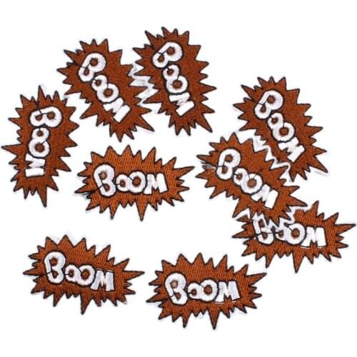 10pcs Iron On BOOM Stickers Embroidered Cartoon Funny Patches Diy Jeans Bags Shoes Coats Jacks Sewing Badge Garments Appliques