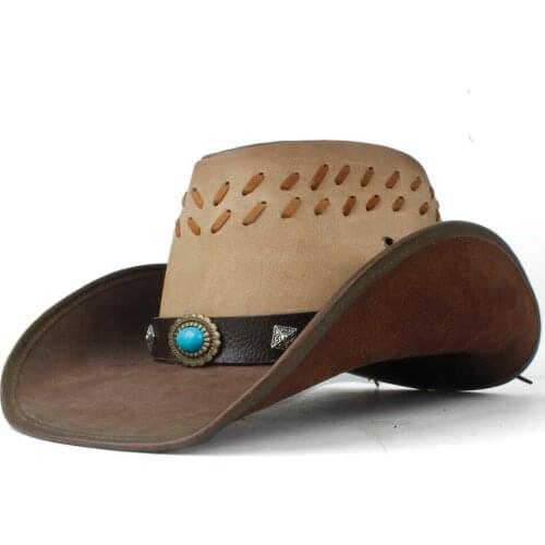 100% Leather Men Women Western Cowboy Hat Wide Brim Hat Outdoor Sombrero Hombre Jazz Hat