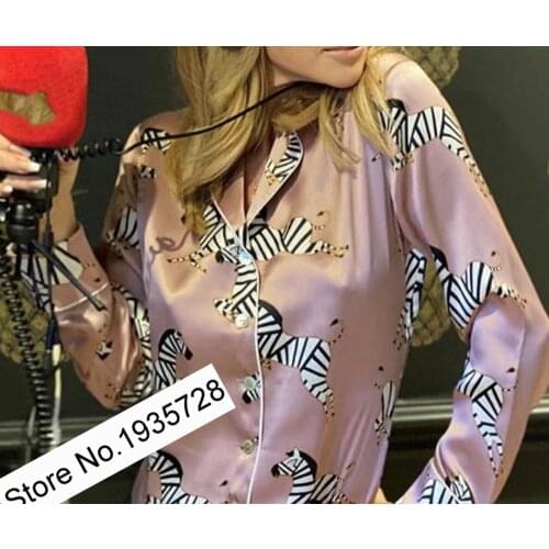100% Silk Satin Printed Pajamas Blouse Shirt Top - Women Elastic Short - Ladies Long Trousers