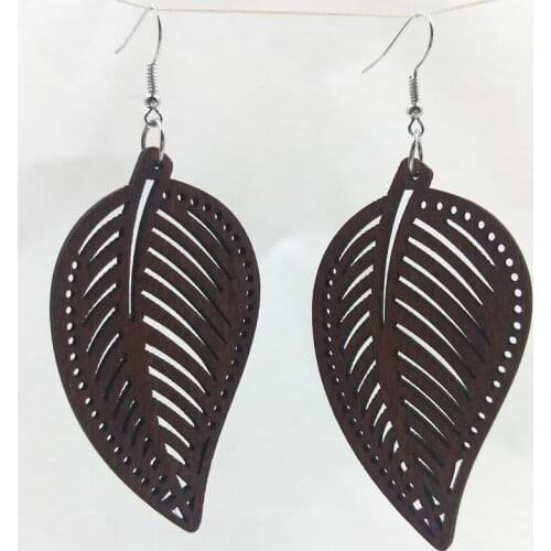 12Pairs Good Quality Wood Earrings Organic brown Hollow African Woman Wooden Brincos Pendant 4*7cm E378
