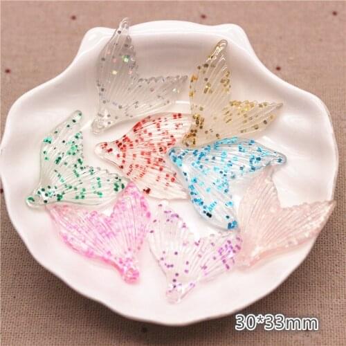 20pcs Mix Colors Glitter Resin Fish Tail Flat back Cabochons DIY Jewelry/Craft Home Decoration Acessories