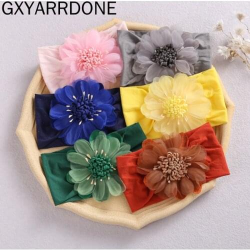 2021 Baby Headband Big Chiffon Flower Nylon Headbands Bow Hair Band Newborn Girl Toddler Turban Head Wraps Children Headwear