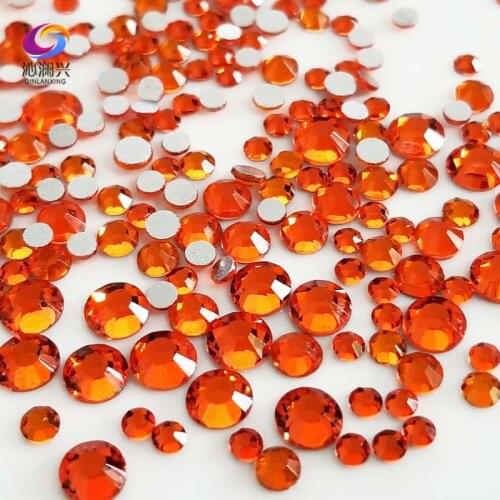 300pcs Mix SS4-SS16 Size Orange red Non HotFix flatback glass crystal 3D Nail Art Rhinestone diy Decorations Free shipping