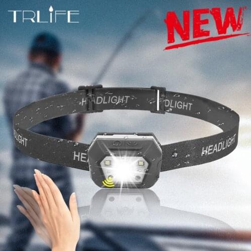 7000Lm Powerfull Headlamp Rechargeable LED Headlight Motion Sensor Head Flashlight Camping Torch red yellow Light Lamp With USB