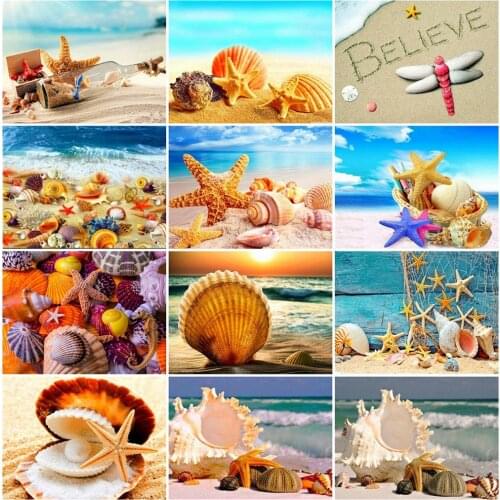 EverShine Diamond Mosaic Full Square Seaside Cross Stitch Diamond Painting Landscape Bead Embroidery Needlework Shell Handicraft