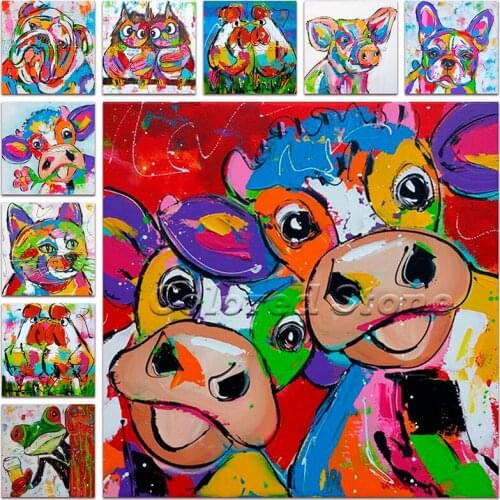 New Diamond painting Animal Colorful Cattle Cow Dog owl chicken pig frog 5D DIY Full Square Drill embroidery mosaic Drawing HC04