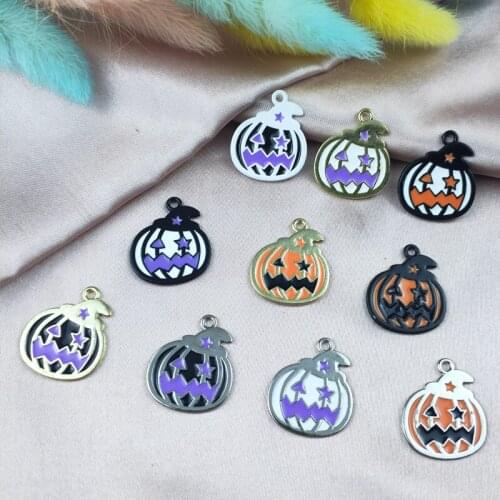 ApeUr 10pcs Halloween Charms Alloy Enamel Pumpkin Charms Pendants for Making Necklaces Earrings Keychain DIY Jewelry Findings