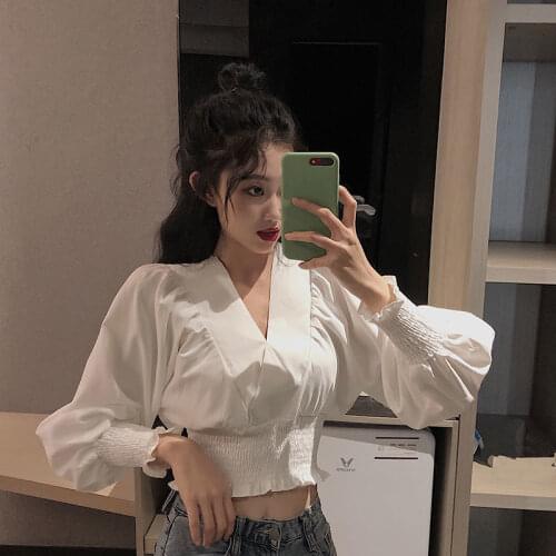 Blouse Women Fall V-neck Short Shirt 2020 Long Sleeve Top for Women Blusas Ropa De Mujer