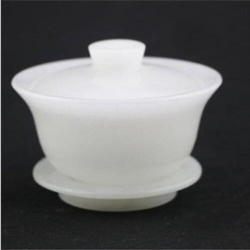Natural White Jade Large Three piece Tea Cup Jewelry Fine Jade Stone Capacity 120ml Tea Cup Tea set Jewelry