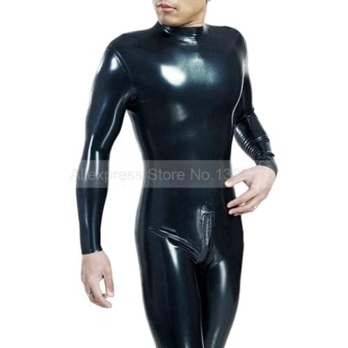 Black latex male bodysuit rubber latex man catsuit costumes jumpsuit plus size handmade S-LCM024