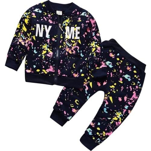 Kids Alphabet Zipper Jacket Trouser Suit Boys Fashion Cotton Outerwear Pants Sportswear Baby Casual Tracksuit Children Outfit