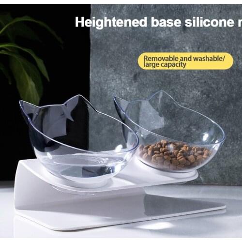 Explosive Cat Double Bowl Cat Bowl Dog Bowl Transparent ABS Material Non-slip Food Bowl With Protection Cervical Transparent Cat