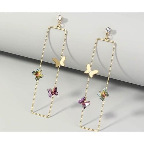 Geometry Rectangle Small Butterfly Earrings Europe and America Fashion Sense of Design Earrings Jewelry
