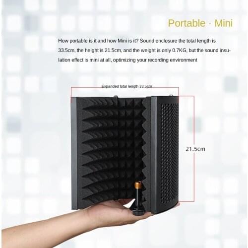 Microphone Isolation Shield 3-Panel Wind Screen Foldable 3/8" and 5/8" Threaded High Density Absorbing Foam for Live Broadcast