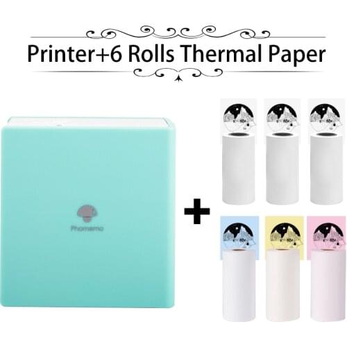 Phomemo M02 Pocket Printer- Mini Bluetooth Thermal Printer with 6 Rolls Color Stickers, Compatible with iOS + Android Printer