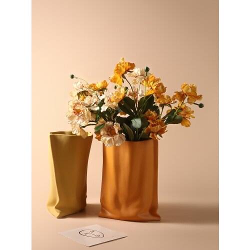 Ceramic vase nordic home decora macaron fold vase decoration ceramic flower vase living room dinner table decorations