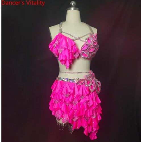 Belly Dance Suit Sling Diamond-Studded Bra Short Skirt Performance Set High-End Custom Female Adult Child Competition Clothing