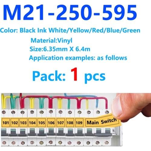 BPM21 plus M21-250-595 Vinyl Label tape Width 6.3mm Length 6.4m wire marking sleeves For BMP21 PLUS Printer BMP21 LAB Black