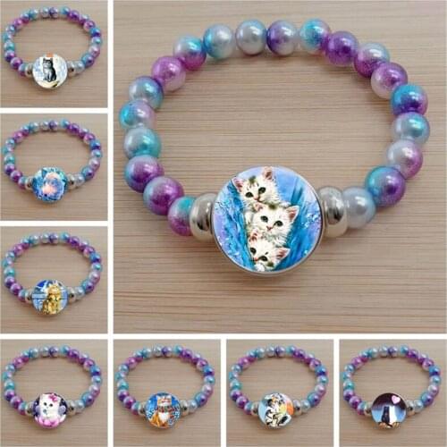 Naughty Cat Colorful Bead Glass Bracelet Cute Bracelet Gift for Boys and Girls