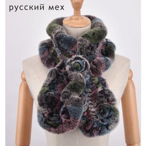 Fashion Real Rex Rabbit Scarf Rose Floral Design Girls Natural Fur Wraps Winter Soft Muffler For Women Scarf PYCCKNN MEX