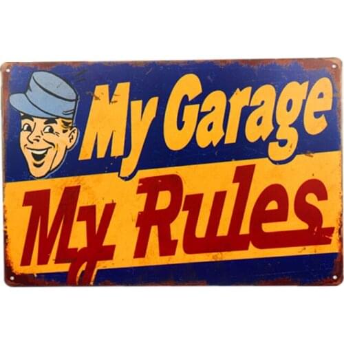 My Garage My Rules Retro Garage Decor Metal Tin Sign 12 X 8 Inches