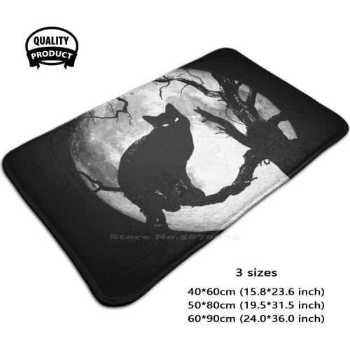 Creepy Black Cat In Dead Tree Under Moonlight 3D Soft Non-Slip Mat Rug Carpet Foot Pad Black Cat Cat Witch Witchy Moonlight
