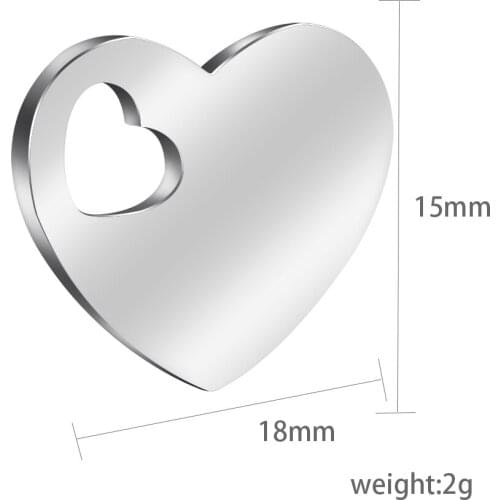 MYLONGINGCHARM 20pcs 15x18mm Heart Charms Pendants Stainless Steel DIY Findings for Bracelet Necklace