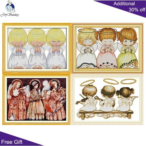 Joy Sunday The Three Little Angels Home Decor R569(2) R582 RA234 RA300 Counted Stamped Angels Needlepoint Cross Stitch kits