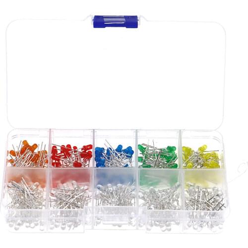 500Pcs/Box F3 3MM LED Diode Kit Mixed Color Red Green Yellow Blue White orange