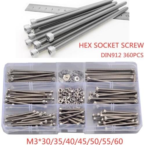 360pcs/set M3 Extension Screw Cylindrical Head Hexagon Screw And Nut Set 304 Stainless Steel Hexagon Socket Head Cap Screw Kit