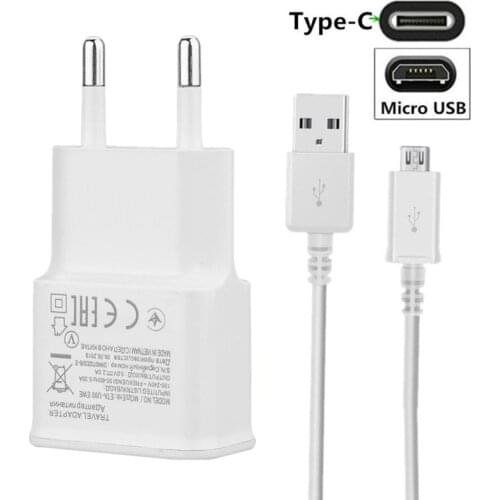 5V 2A Wall Plug Charger Adapter Type C Micro USB Charge Cable For Samsung Galaxy J3 A6 S6 S7 S9 S10 A01 A21s A20e A30 A70 Phone