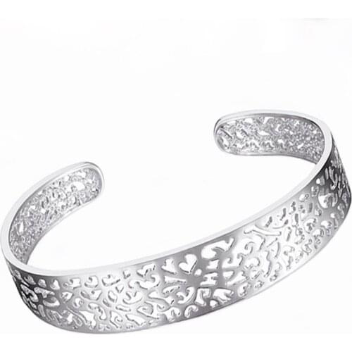 New Trend 925 Sterling Silver Vintage Hollow Pattern Opening Bracelets Bangle For Women Female Creativity Jewelry Gift