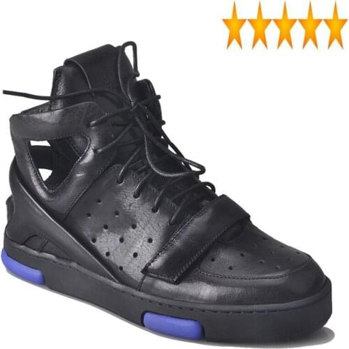 Brand Summer Casual Men Genuine Leather Breathable Hollow Out Rome Shoes Fashion Lace Up Platform Gladiator Sandals Male