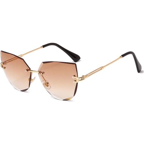 Rimless Cat Eye Sunglasses Luxury Brand Design Women Metal Sun Glasses Fashion Lady Shades Uv400 Eyewear Oculos Gafas De Sol
