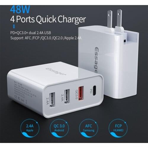 Essager Quick Charge 3.0 Mutil USB Charger USB Type C PD QC QC3.0 48W Fast Charging Travel Wall Phone Charger For IPhone Xiaomi