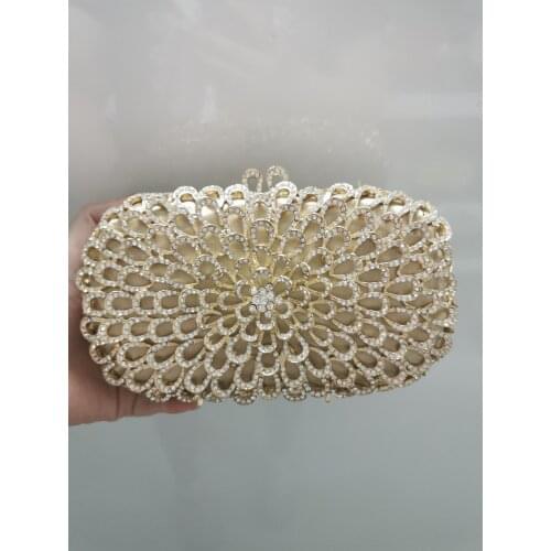 Prom Gold Color Hollow Out Rhinestone Women Dinner Evening Bag Ladies Wedding Bridal Party Elegant Female Clutch Handbag Wallet