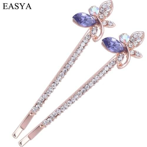 EASYA Fashion Rhinestone Butterfly Hairpin Hair Clips Women Girls Elegant Sparkling Crystal Hair Accessories Hairwear