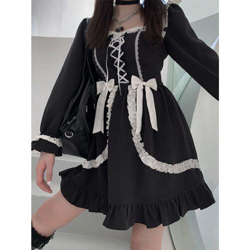 Japanese Lolita Gothic Dress Girl Patchwork Vintage Designer Mini Dress Japan Style Kawaii Clothes Fall Dresses for Women 2021