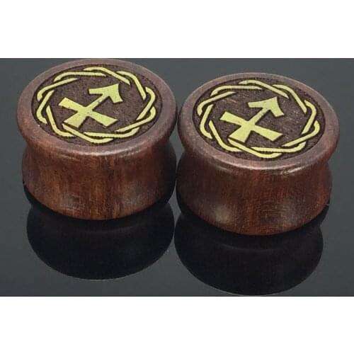 1pair fashion wood ear gauges plug earring Sagittarius constellation double flare saddle tunnel kit 8-20mm body piercing jewelry