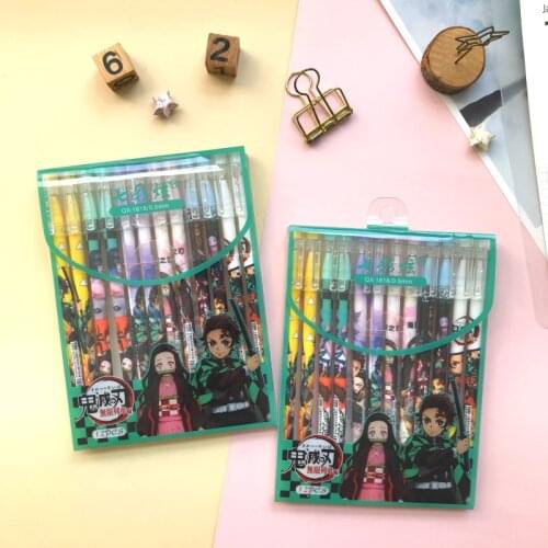 12 pens/pack Anime Demon Slayer: Kimetsu no Yaiba pens toy school stationery black blue ball pen biro toy gift