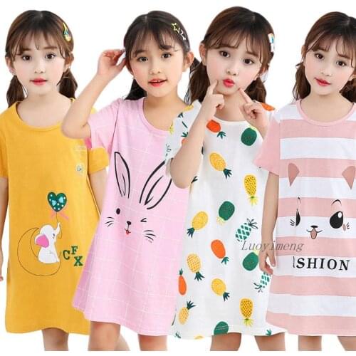2020 Summer Children Clothing Girls Night Gown Nightdress Kids Cotton Short-sleeved Dress Girl Pajamas Baby Girls Clothes Night