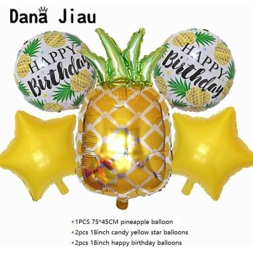 5pcs Pineapple Fruit Set Balloons Holiday Party Decoration Cute Star Happy Birthday Theme Float Air Ball Self Sealing