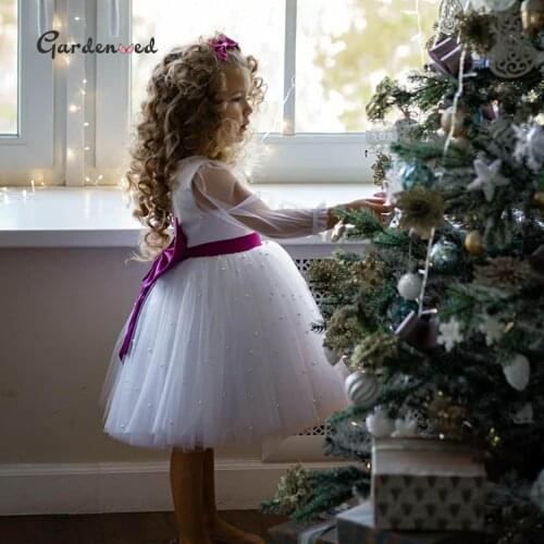 White Flower Girl Dress 2021 Pearl Lace Princess Dress For Girl Short Sleeve First Communion Dresses