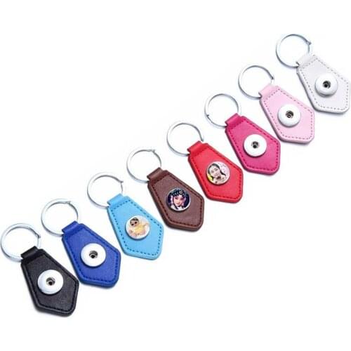 Button keychains for dye sublimation fashion heart rhombus leather key chain for women heat transfer blank consumables 16styles